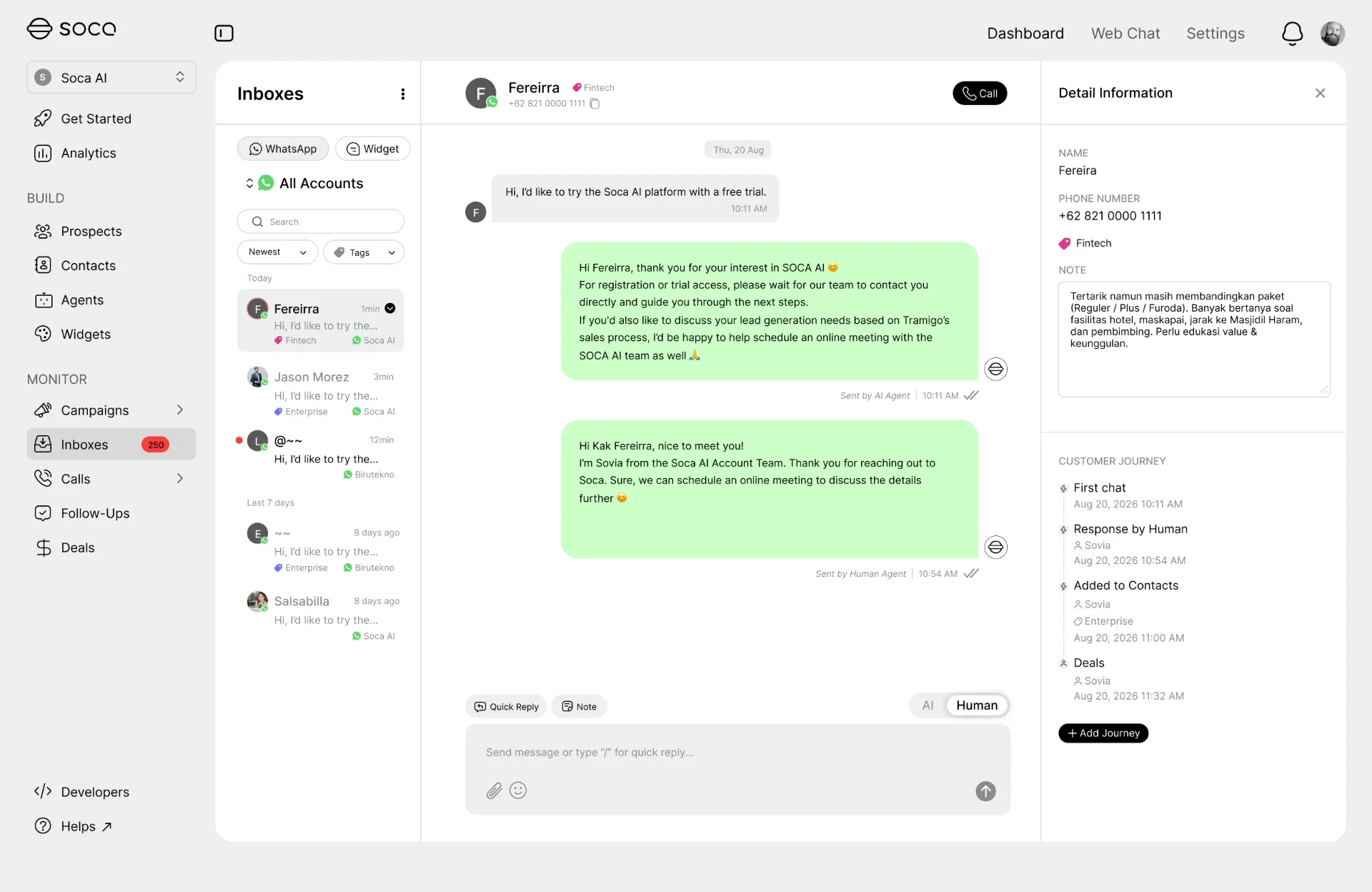 Handing a WhatsApp conversation from AI to a human agent