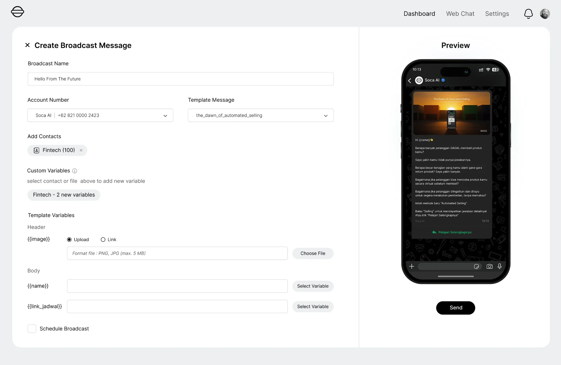 Creating a WhatsApp broadcast campaign