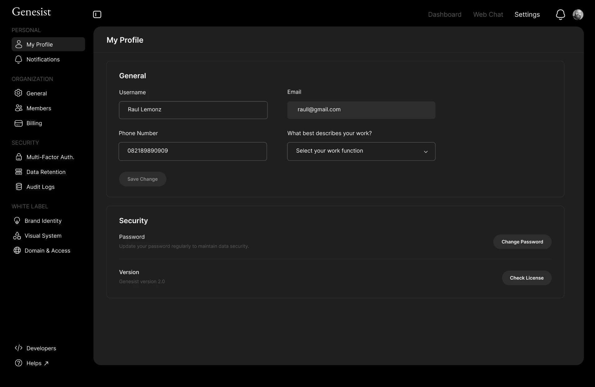Genesist Platform settings and governance