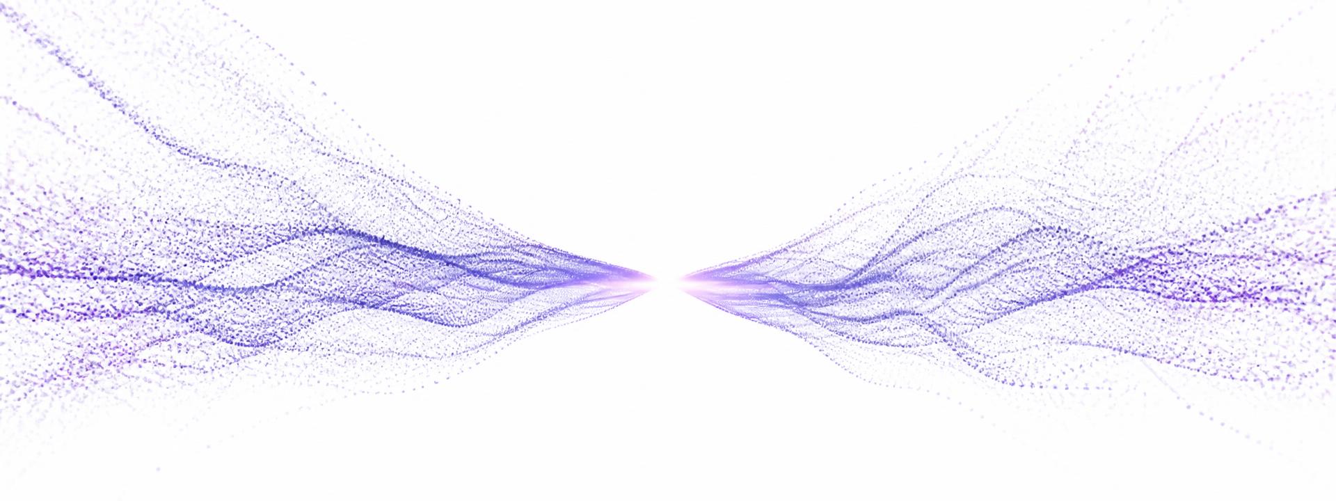 Abstract particle wave converging into a point of light