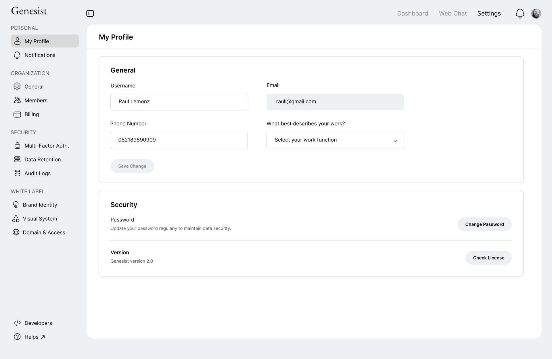 Genesist Platform settings and governance